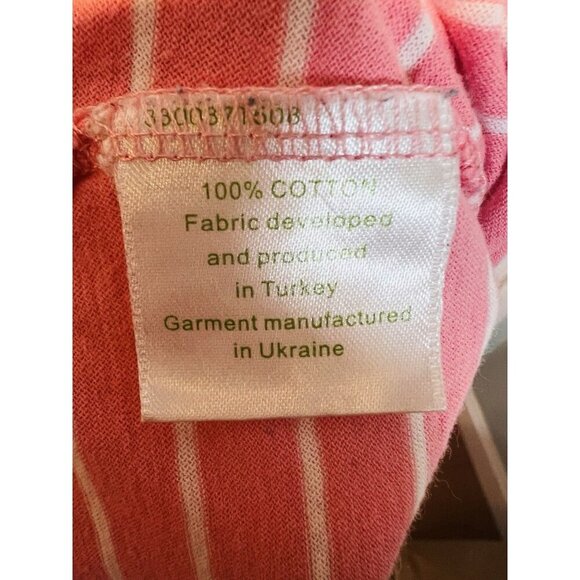 Garnet Hill Green Cotton Pink Striped Shift Dress Medium Scoop Neck 3/4 Sleeves - Picture 5 of 6